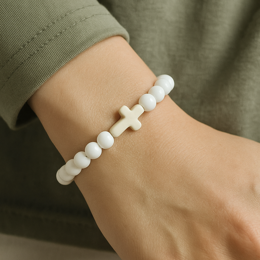 Stone Cross Bracelet - Porcelain White