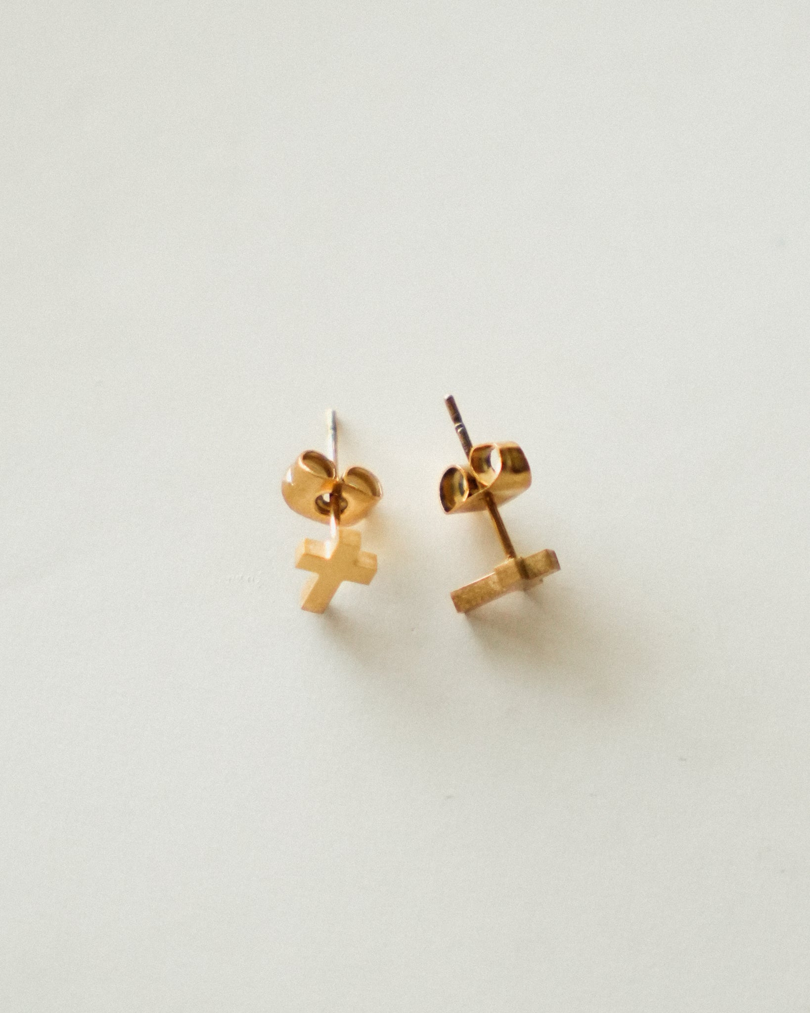 Dainty Cross Stud Earrings // Gold